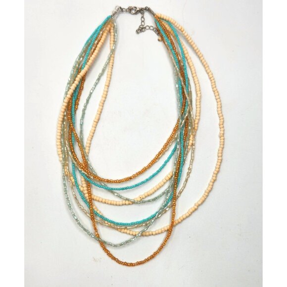 Natural Multi Color Multi Strand Seed Bead Necklace - Picture 1 of 2